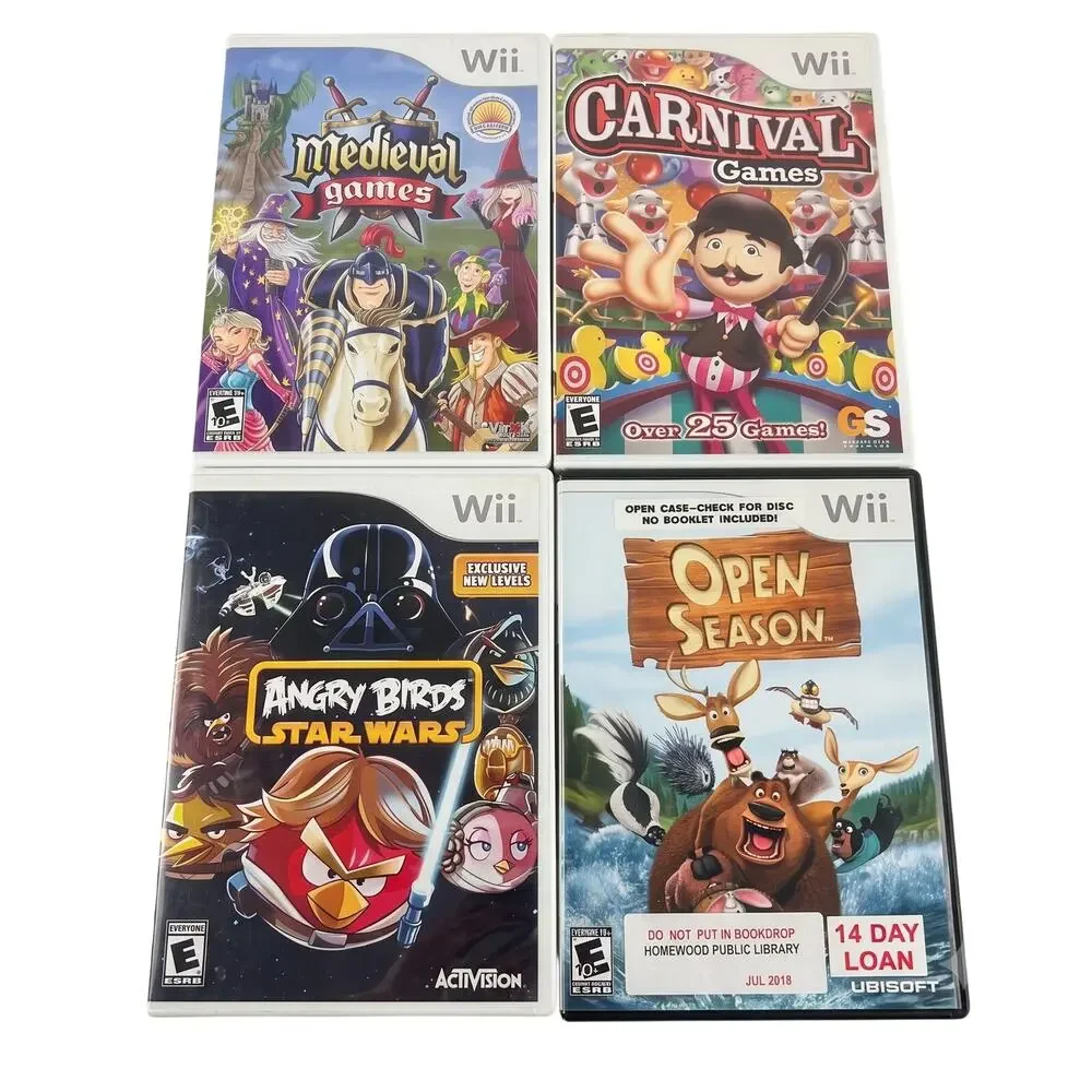 Wii Lot of 4 Video Games Angry Birds Star Wars Carnival Medieval Open Season